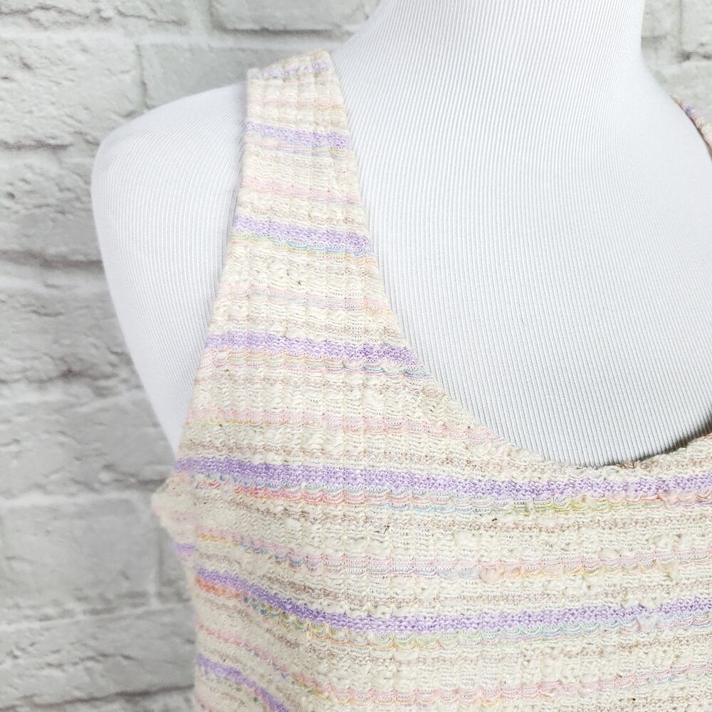 Vintage 70s Pastel Stripe Textured Sleeveless Scoop Neck Blouse Top Size L 1970s - Picture 3 of 13